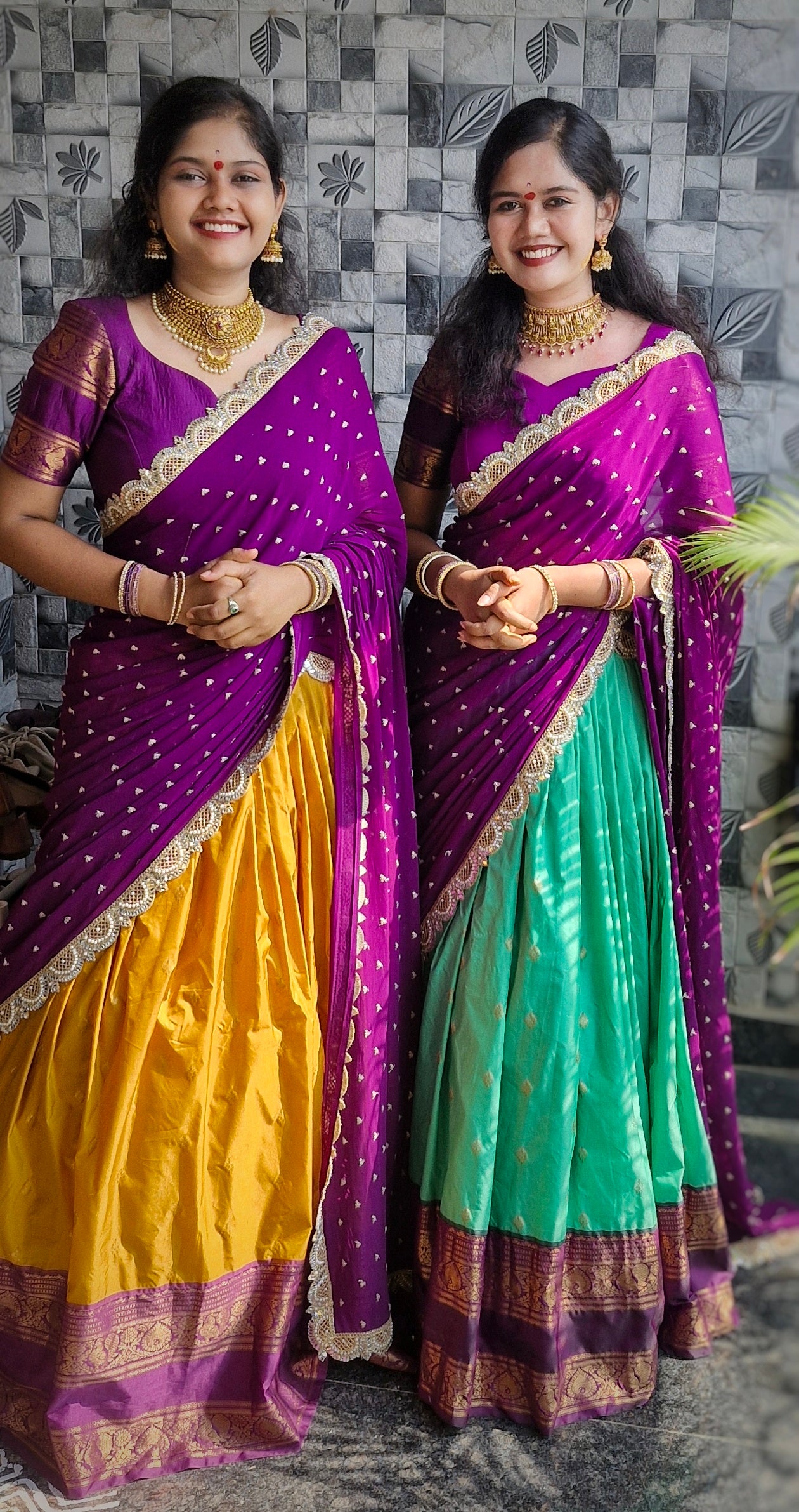 Gadwall Pattu Sea Green Skirt with Magenta Blouse & Dupatta – Traditional Silk Ensemble