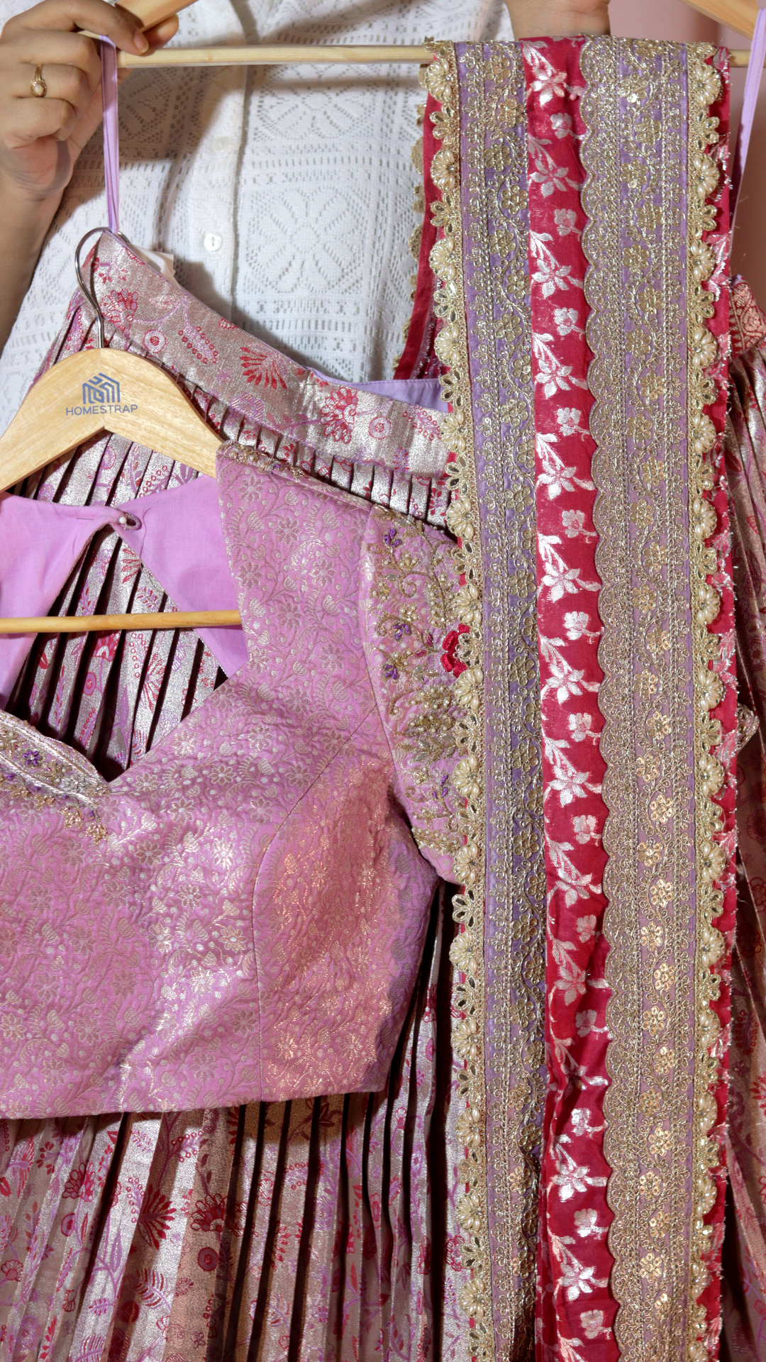 Premium Kanchi Pattu Tissue Half Saree with heavy Maggam Work