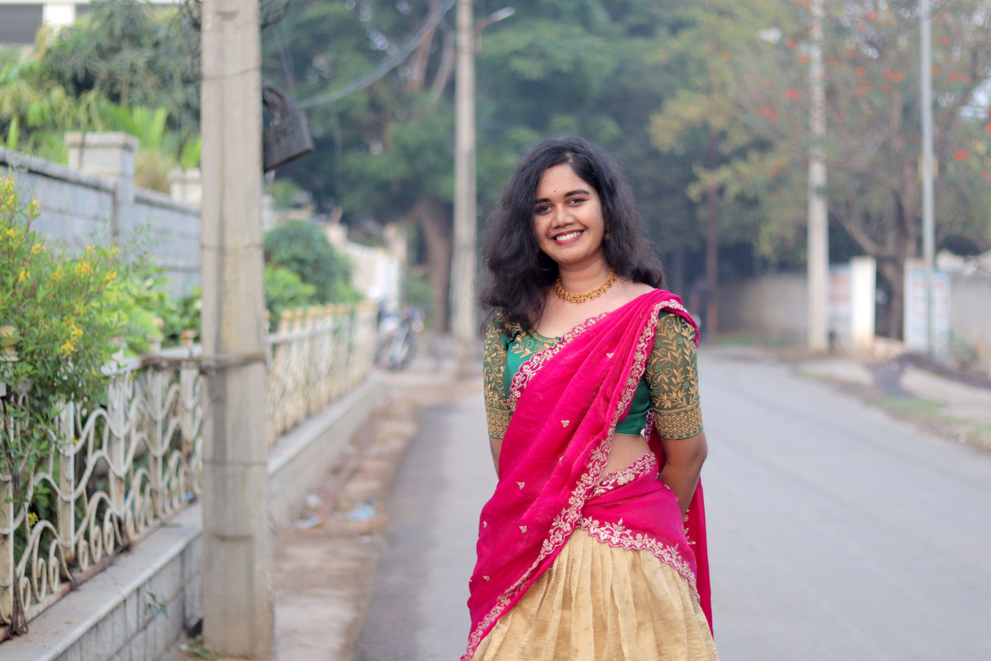 Radiant Gold and Pink Half Saree A Perfect Balance of Tradition and Modern Grace ✨