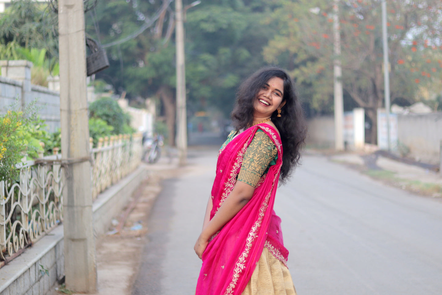 Radiant Gold and Pink Half Saree A Perfect Balance of Tradition and Modern Grace ✨