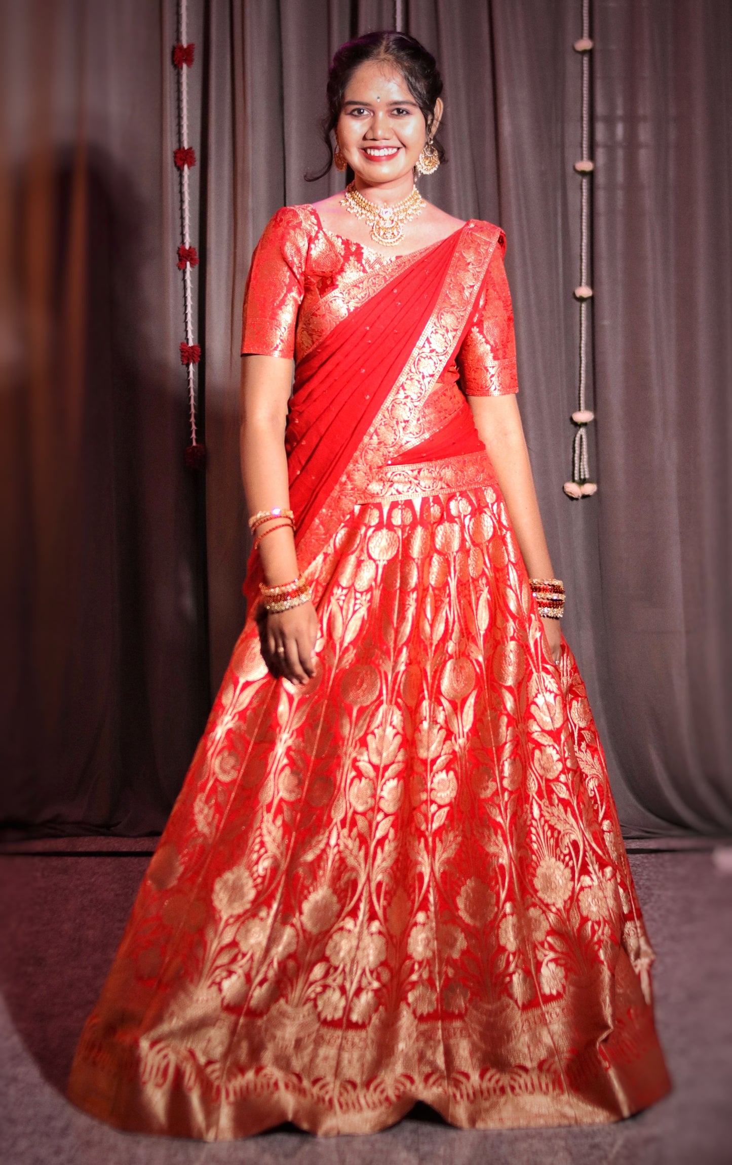 Custom-Dyed Banarasi-Style Half Saree with Fine Zari Weaving & Premium Stitching