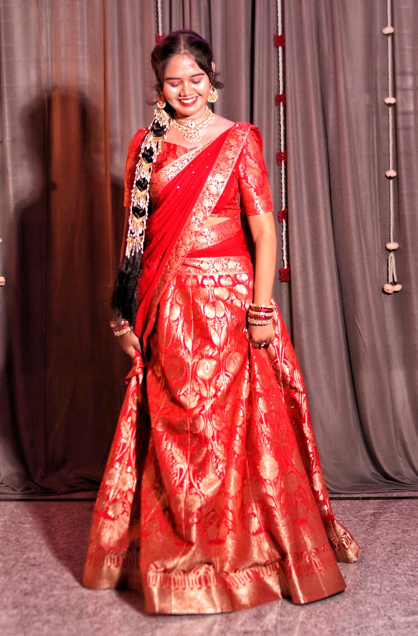 Custom-Dyed Banarasi-Style Half Saree with Fine Zari Weaving & Premium Stitching