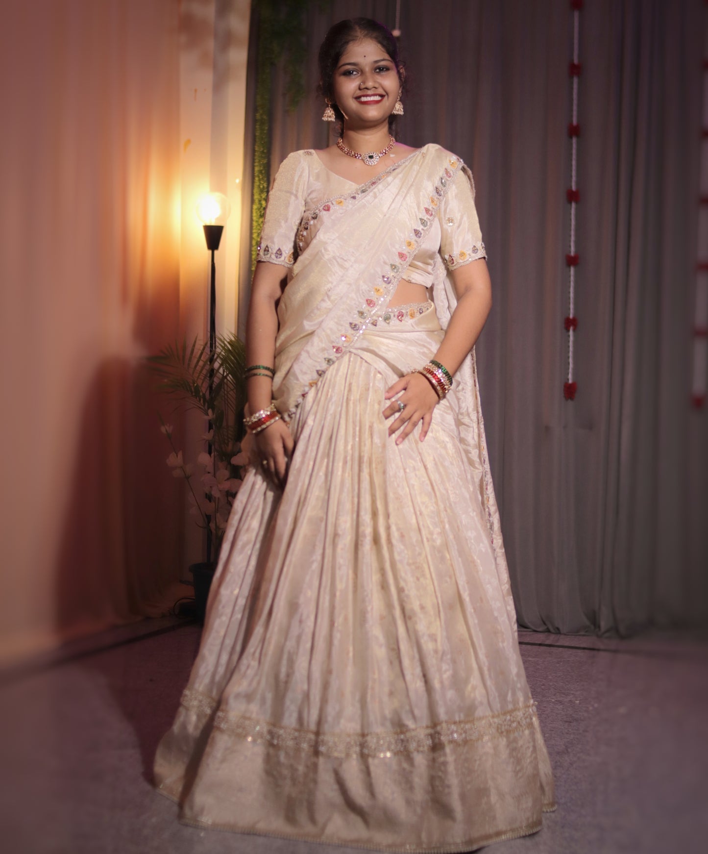 Classic Tusser Tissue Half Saree in Half White