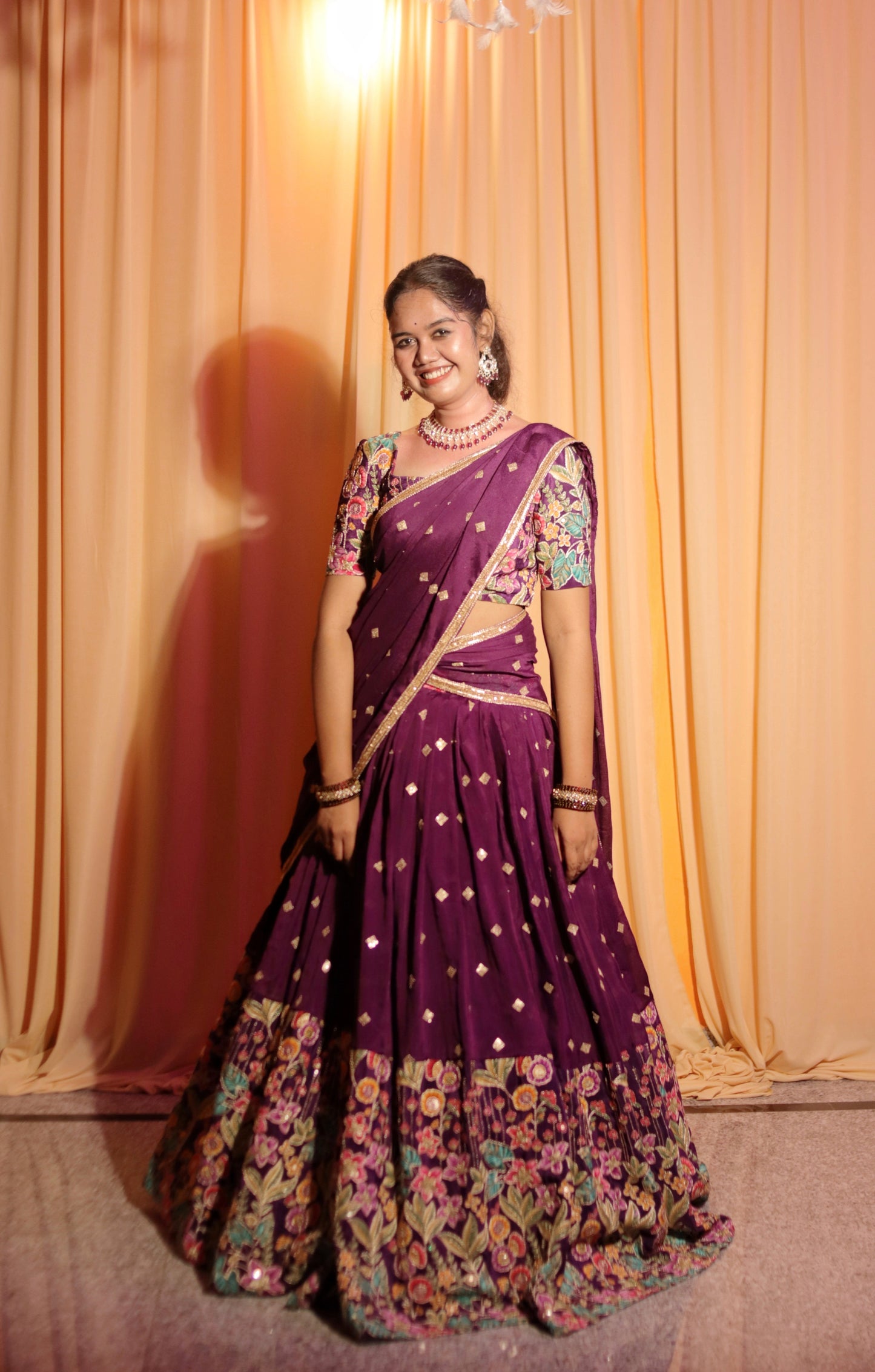 Custome Elegant Designer Crepe Half Saree
