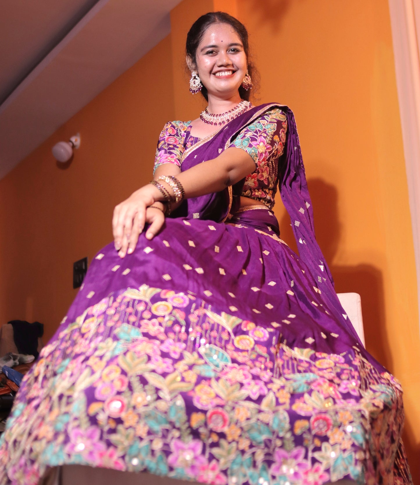 Custome Elegant Designer Crepe Half Saree