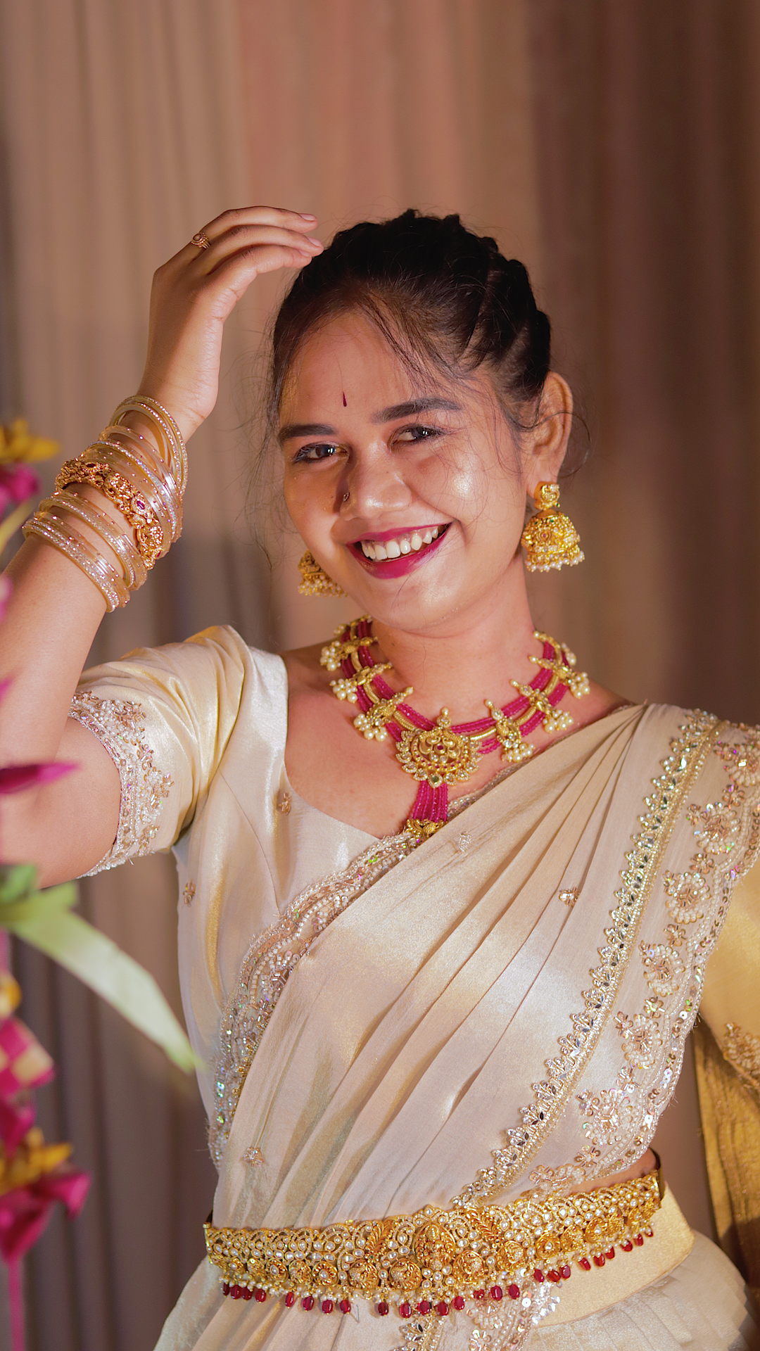 DP265 - Dual Shade Golden Tissue Half Saree