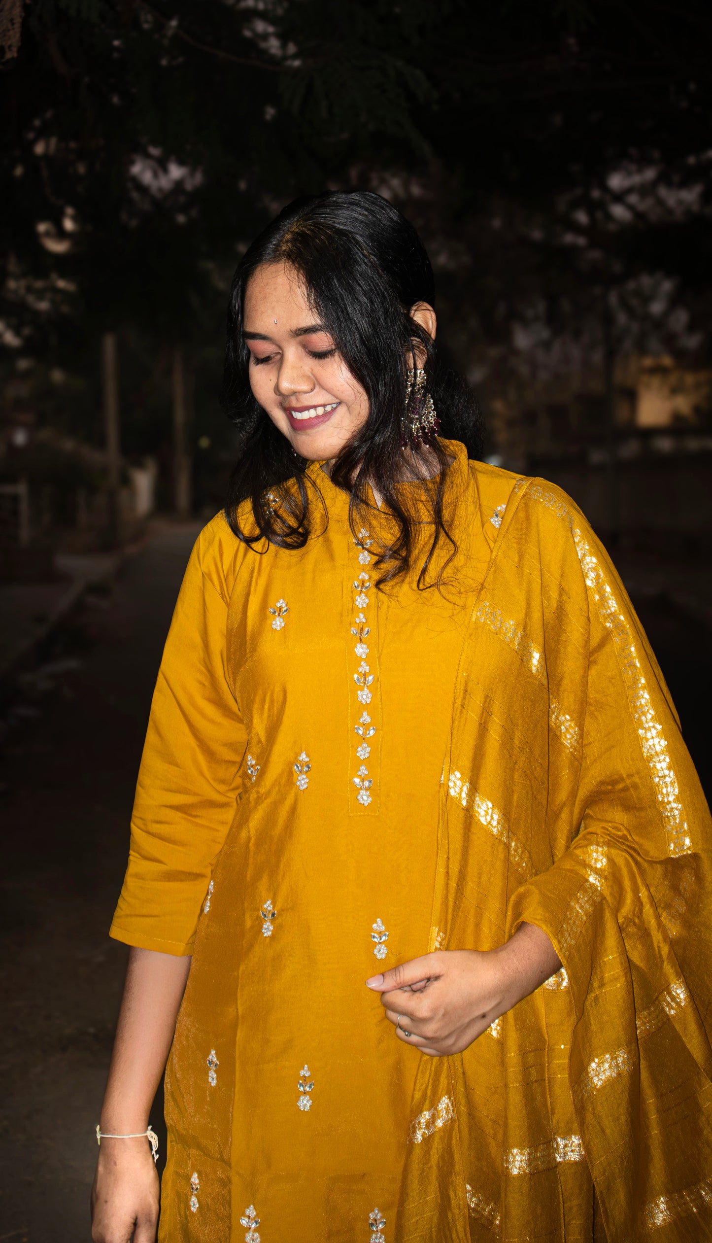 Golden Mustard Handcrafted Kurti Set with Dupatta – Festive & Ethnic Wear