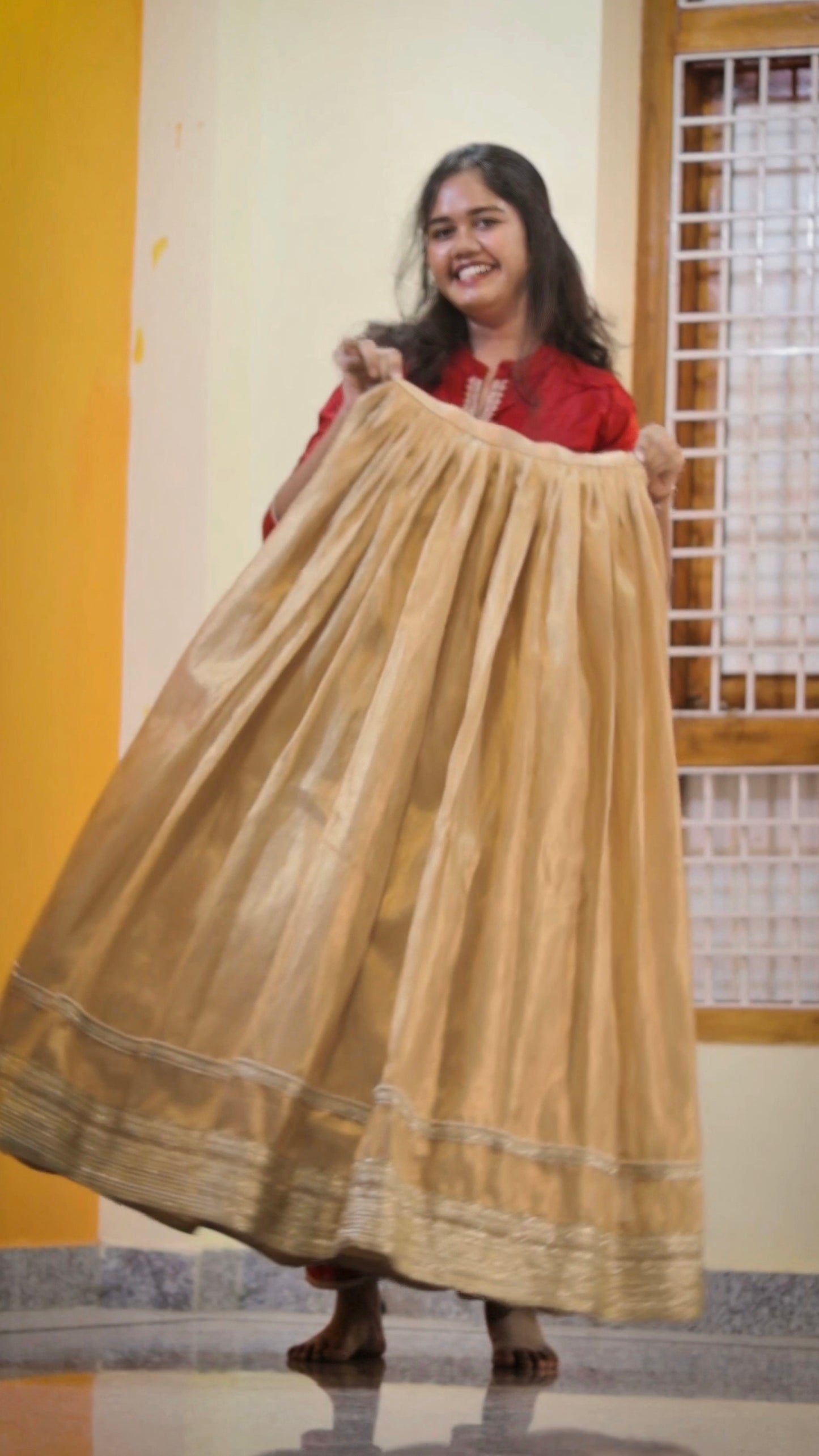 Golden Glow Half-Saree with Attached Lays – Radiate Elegance!