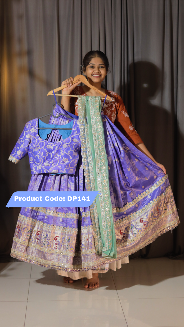 Tissue Paithani Fabric Ready Wear Half Saree