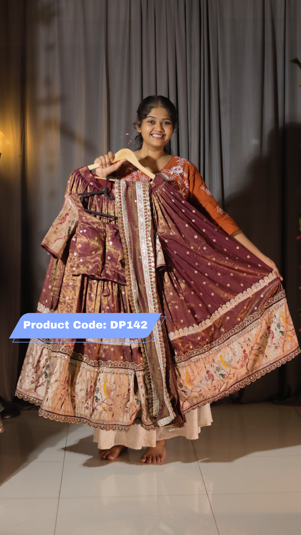 Tissue Paithani Fabric Ready Wear Half Saree