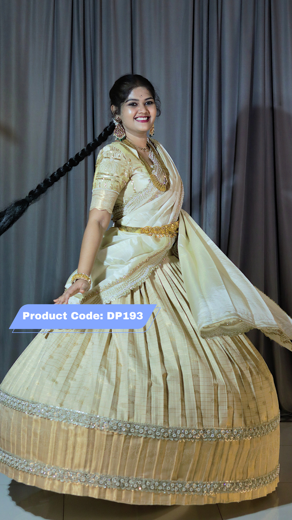 Premium Half White Pattu Ready-Wear Half Saree