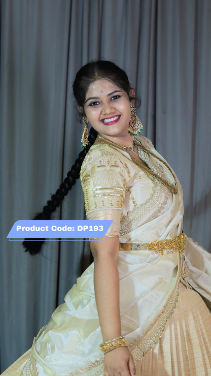 Premium Half White Pattu Ready-Wear Half Saree