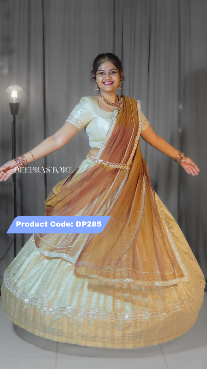 DP285 - Pure Kehwa Tissue Gold Half Saree