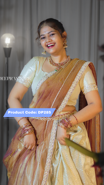 DP285 - Pure Kehwa Tissue Gold Half Saree