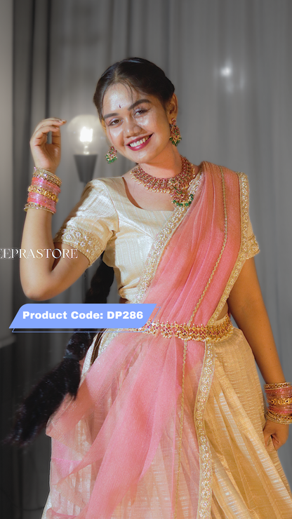 DP286 - Pure Kehwa Tissue Gold Half Saree