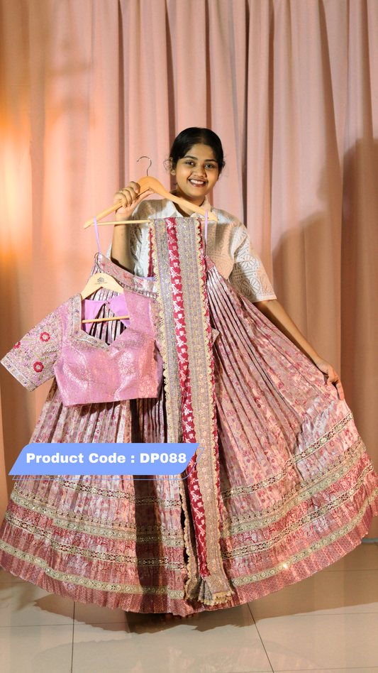 Premium Kanchi Pattu Tissue Half Saree with heavy Maggam Work