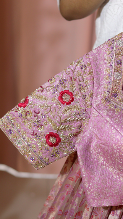 Premium Kanchi Pattu Tissue Half Saree with heavy Maggam Work