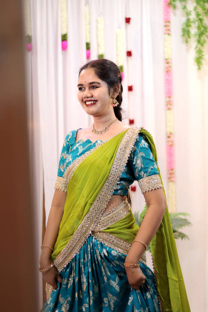 Elegant Blue & Green Half-Saree – Deeprastore