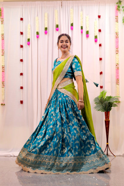 Elegant Blue & Green Half-Saree – Deeprastore