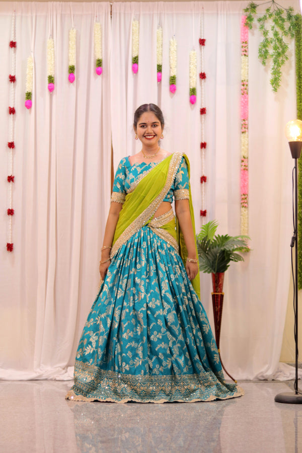 Elegant Blue & Green Half-Saree – Deeprastore