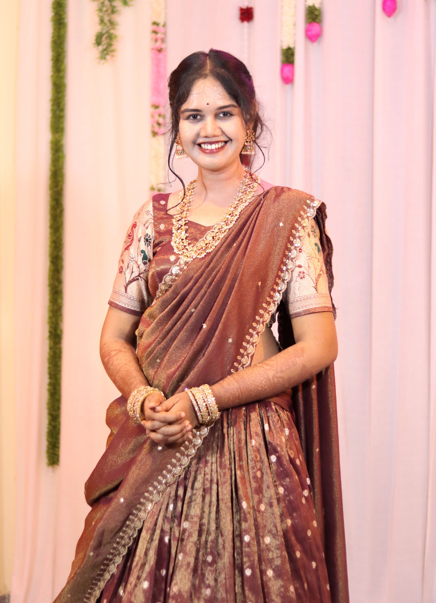 Pythani Brown Half Saree – Fully Customised with Blouse & Dupatta | Made-to-Order