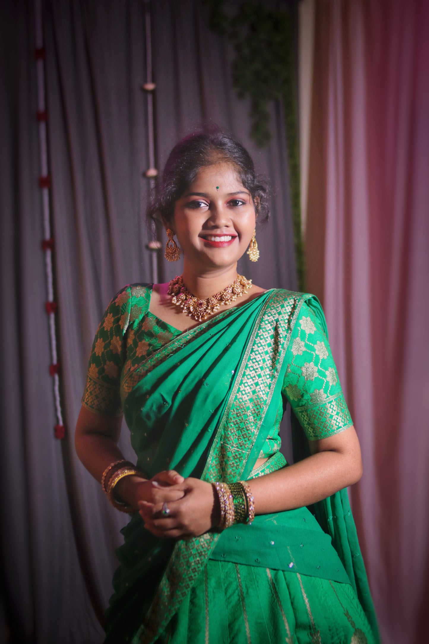 Custom-Dyed Banarasi-Style Half Saree with Fine Zari Weaving & Premium Stitching