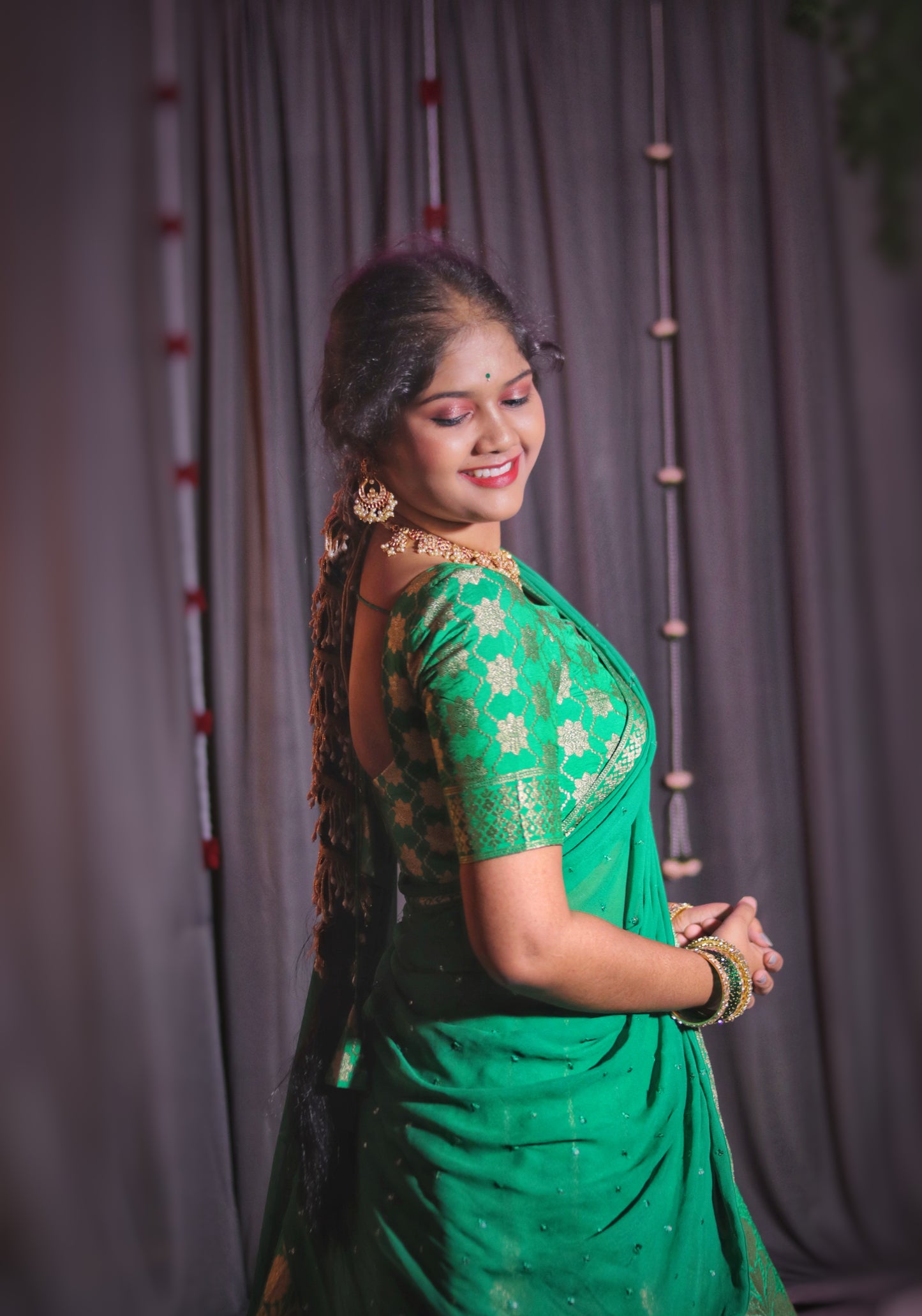 Custom-Dyed Banarasi-Style Half Saree with Fine Zari Weaving & Premium Stitching
