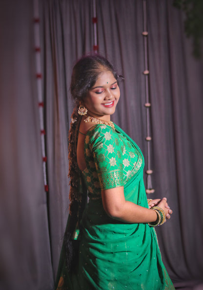 Custom-Dyed Banarasi-Style Half Saree with Fine Zari Weaving & Premium Stitching