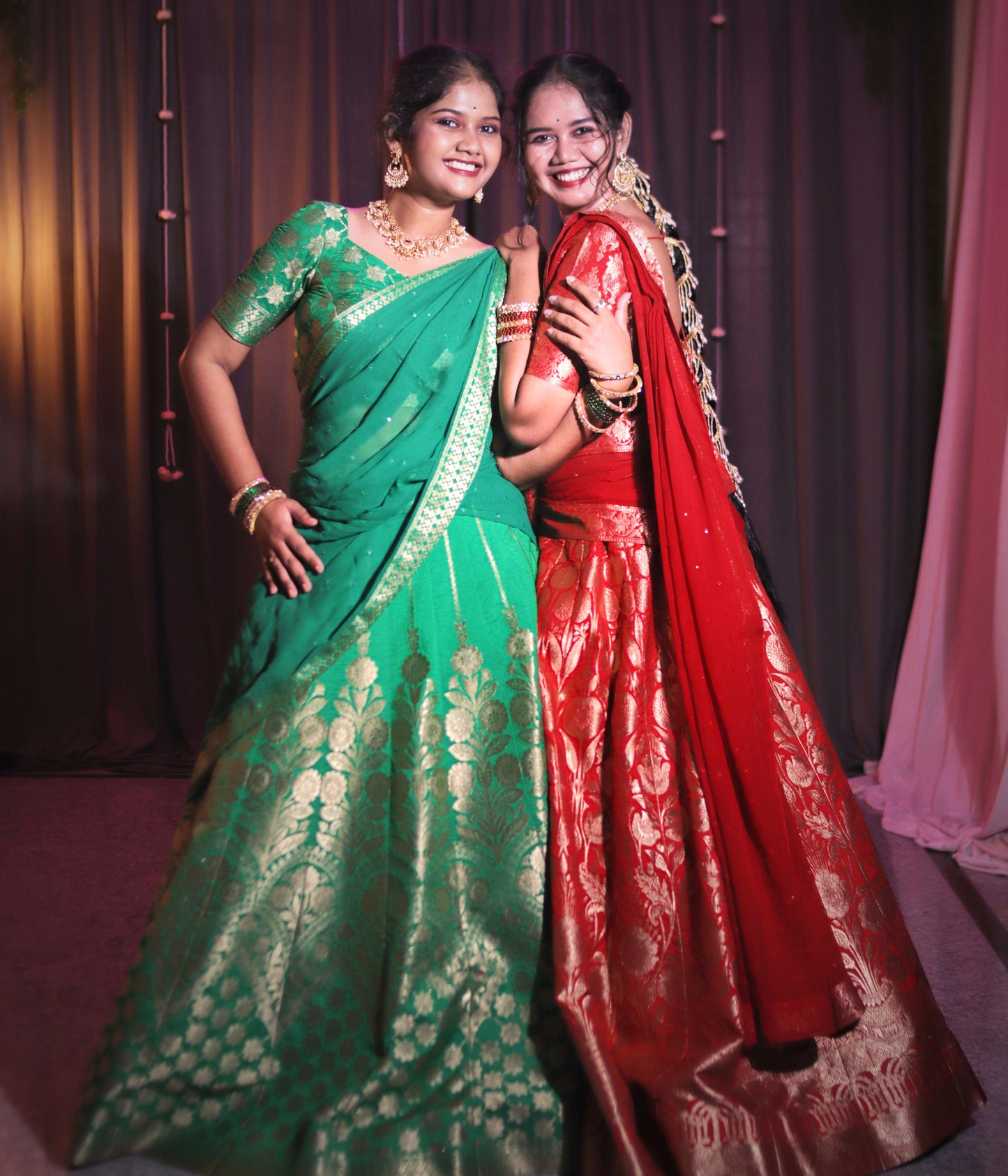 Custom-Dyed Banarasi-Style Half Saree with Fine Zari Weaving & Premium Stitching