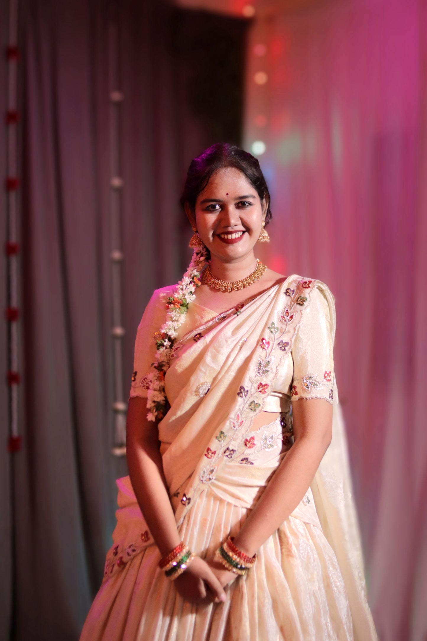 Classic Tusser Tissue Half Saree in Half White