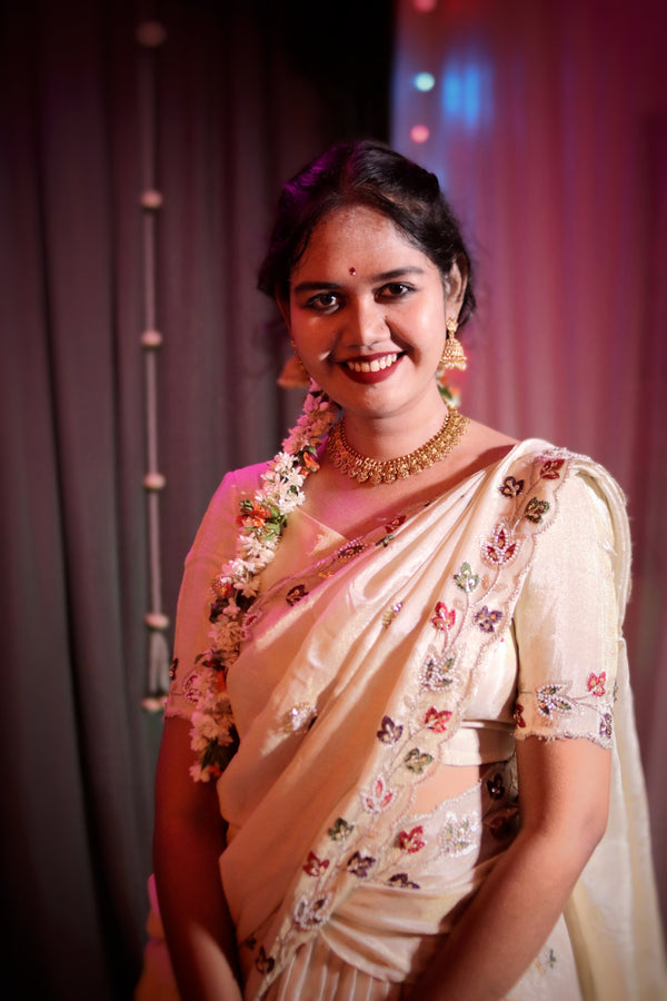 Classic Tusser Tissue Half Saree in Half White