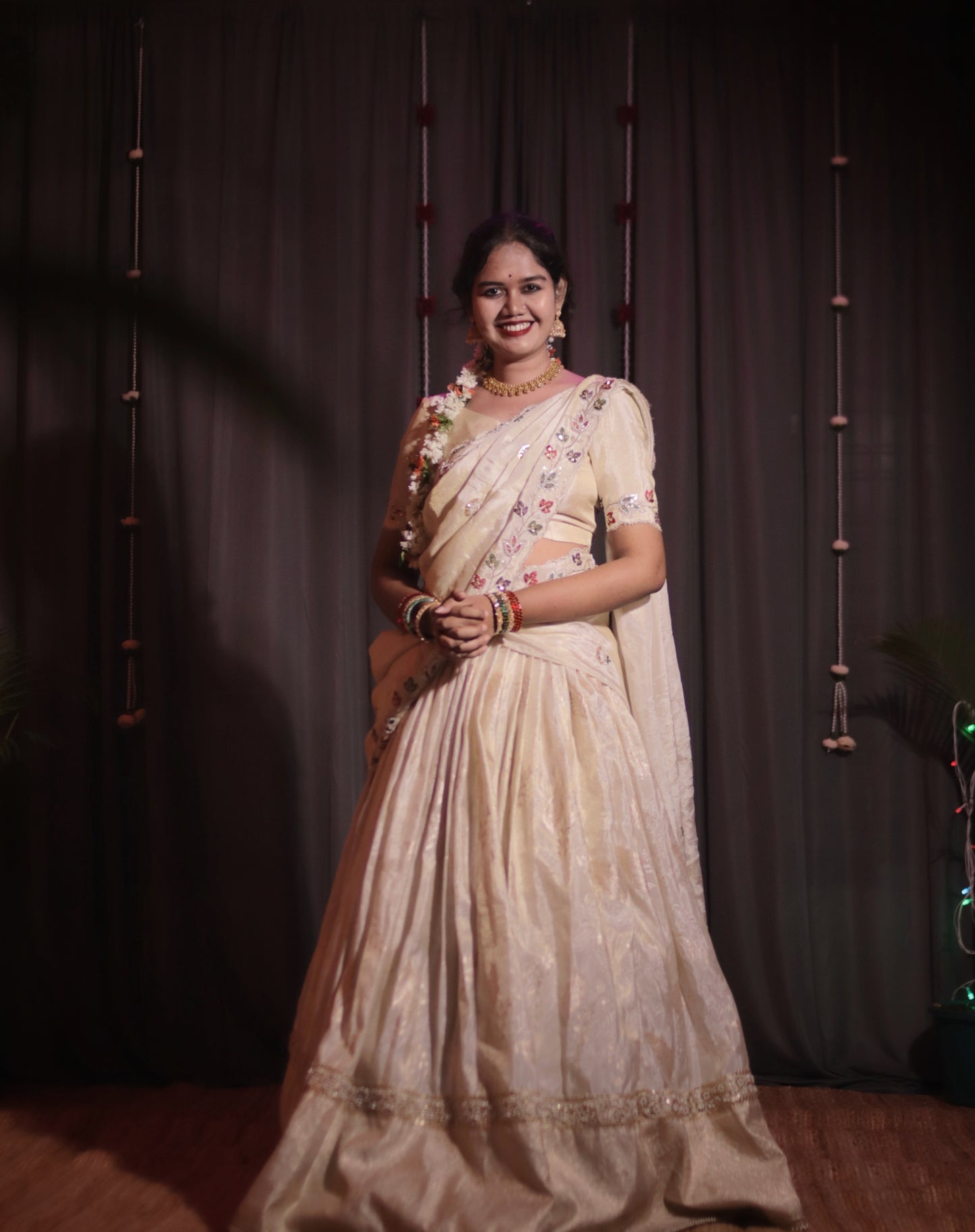 Classic Tusser Tissue Half Saree in Half White