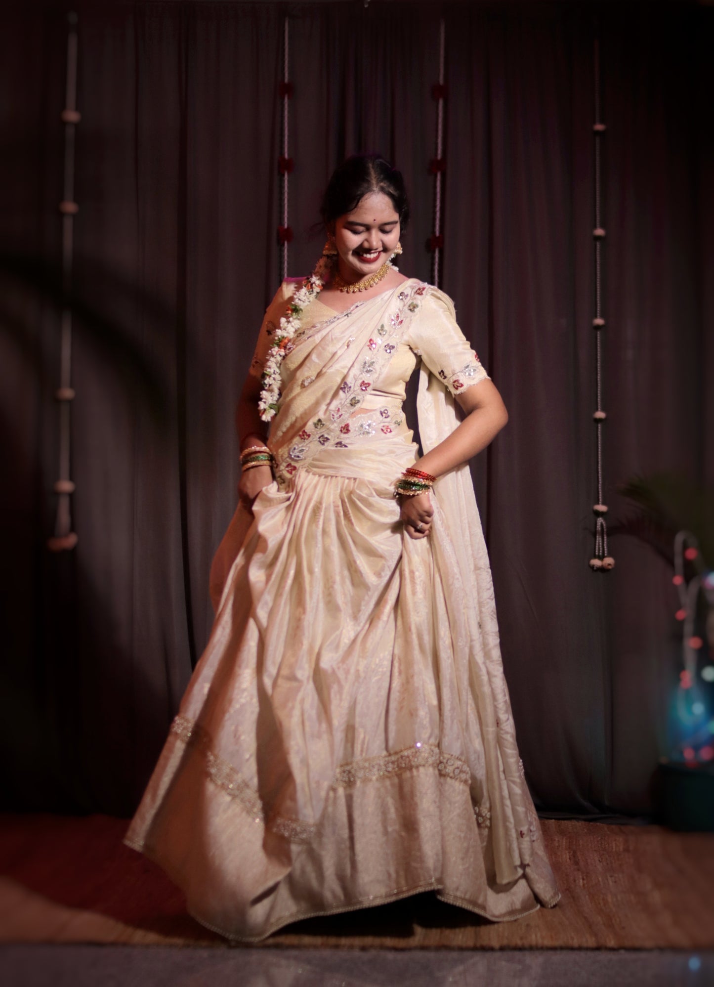 Classic Tusser Tissue Half Saree in Half White