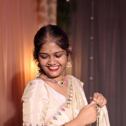 Classic Tusser Tissue Half Saree in Half White
