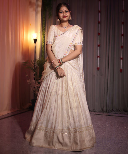 Classic Tusser Tissue Half Saree in Half White