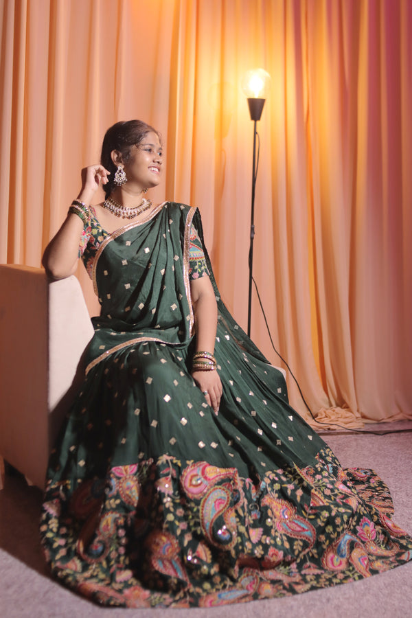 Custome Elegant Designer Crepe Half Saree