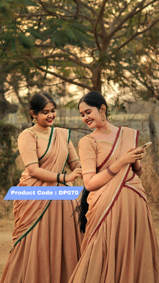 Mul Cotton Half Saree with Color Customization ( Single )