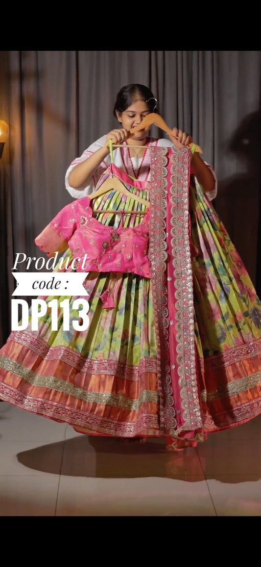 Premium floral kanchi Pattu Ready-Wear Half Saree