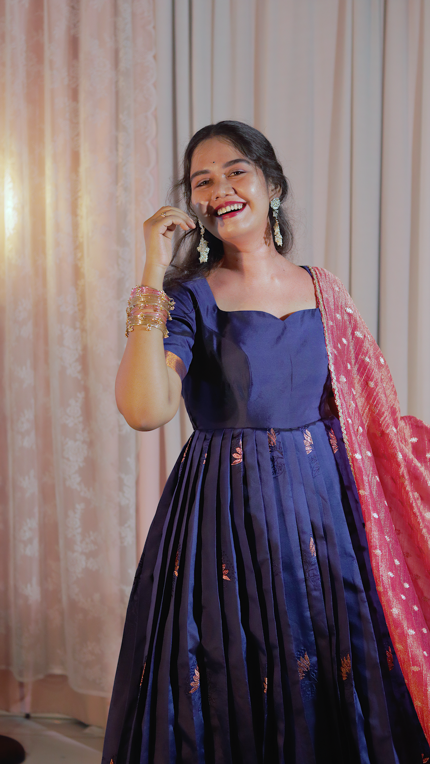 DP-D-006 – Two-Piece Anarkali Dress with Navy Blue & Pink Dupatta
