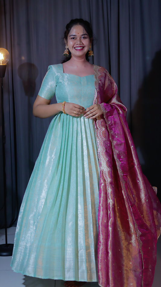 DP-D-054– Two-Piece Kanchipattu Anarkali Dress with Dupatta