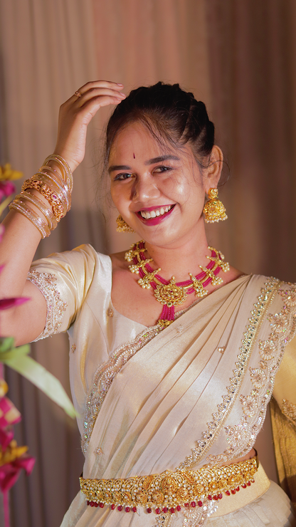 DP265 - Dual Shade Golden Tissue Half Saree