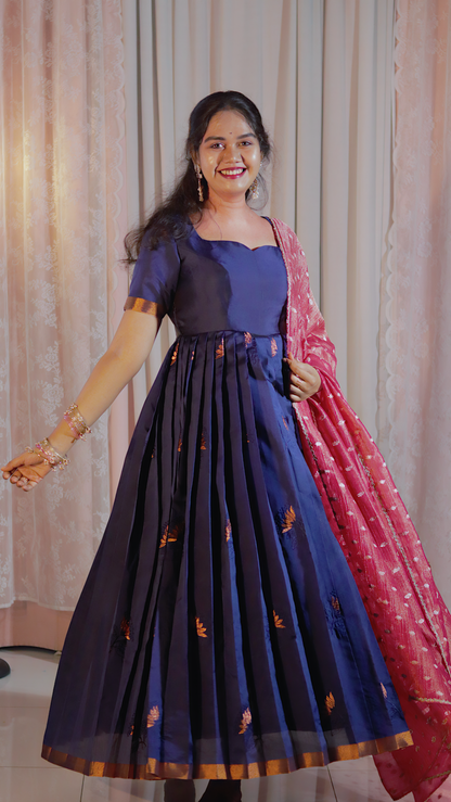 DP-D-006 – Two-Piece Anarkali Dress with Navy Blue & Pink Dupatta