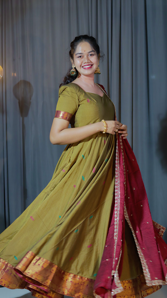 DP-D-055– Two-Piece Narayanpet Anarkali Dress with Dupatta