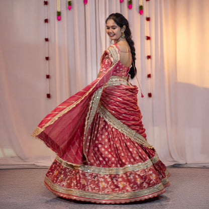 Regal Pink Pythoni Half Saree – Fully Customised with Blouse & Dupatta | Made-to-Order