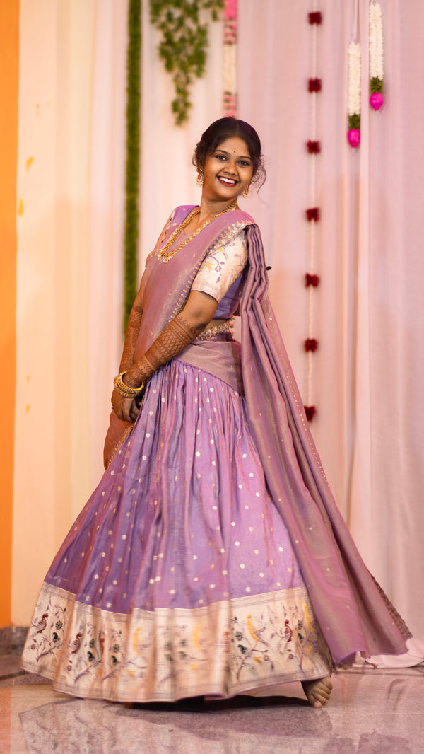 Pythani Lavender Half Saree – Fully Customized with Blouse & Dupatta | Made-to-Order