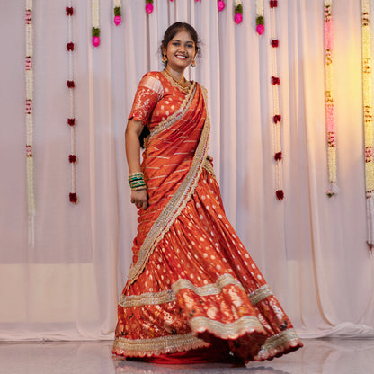 Regal Orange Pythoni Half Saree – Fully Customised with Blouse & Dupatta | Made-to-Order