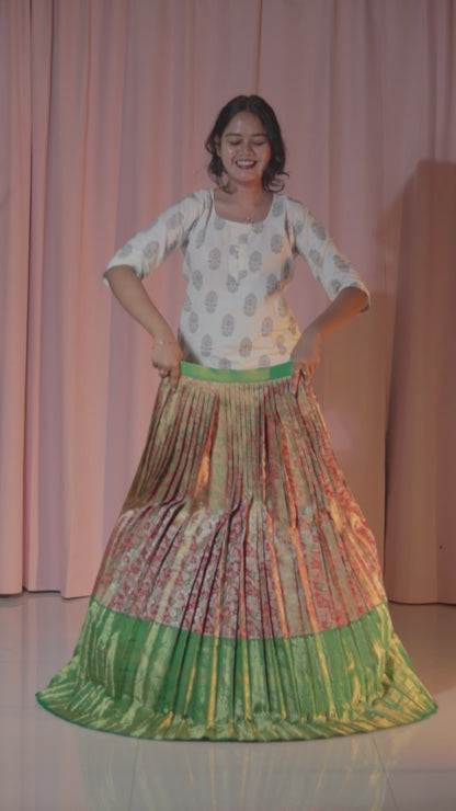 Green Kanchipattu Half Saree Set with Maggam Work Blouse