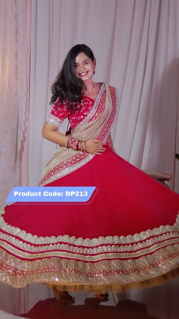 Custom-Made Velvet Half Saree with Elegant Lace Border