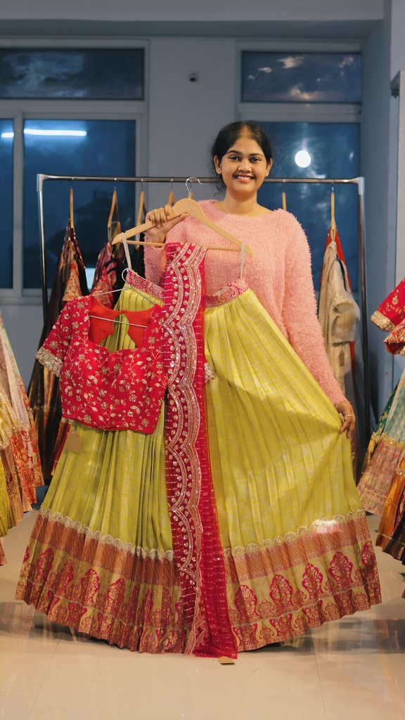Lemon Yellow & Rani Pink Kanchi Pattu Half Saree - DP510