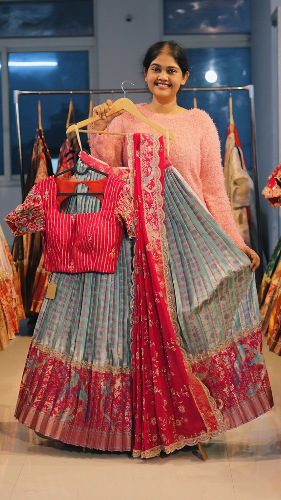Sky Blue & Rose Pink Kanchi Pattu Half Saree - DP519